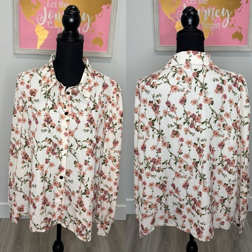 Shein Curve Long Sleeve Floral Button Up Blouse (2XL)